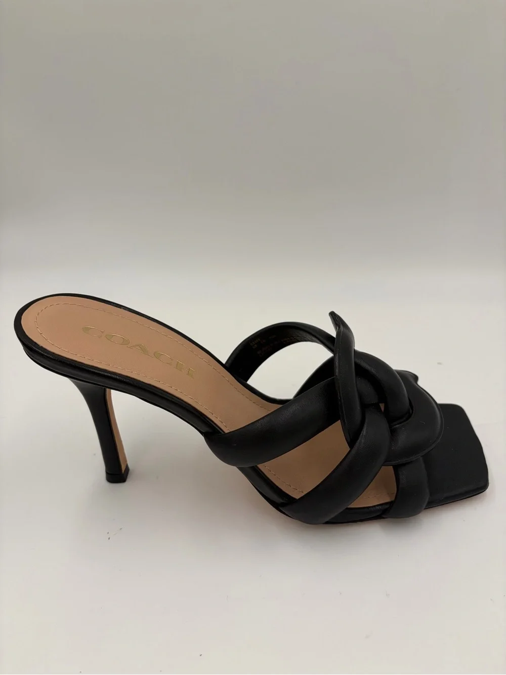 Coach Kellie Black Knot Heels, Mules, Slides with Woven C logo Size 9
